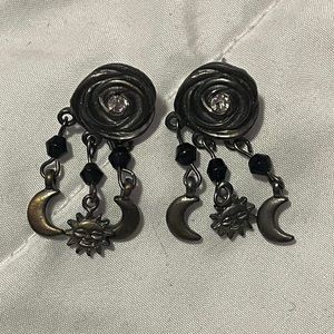 Dangly earrings with black beads and celestial accents ✨🌙